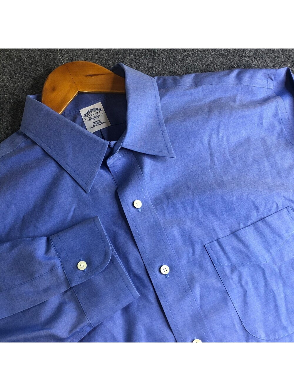 Brooks Brothers Dress Shirt Mens 17.5 33 Blue Cotton Non-Iron Regular Fit Cotton